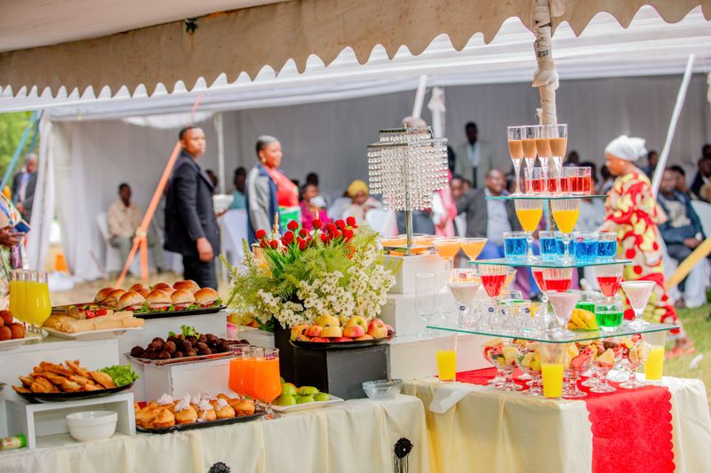 Pizza inn catering setup at an event